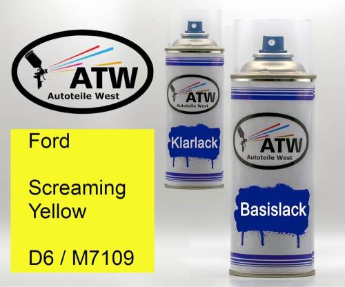 Ford, Screaming Yellow, D6 / M7109: 400ml Sprühdose + 400ml Klarlack - Set, von ATW Autoteile West.